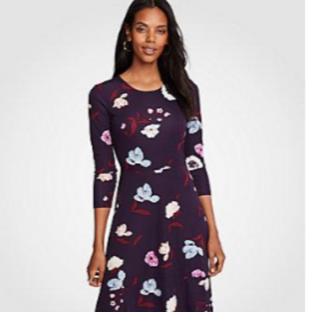 Ann Taylor Loft Midi Dress Floral Print Botanical Tulip Circle